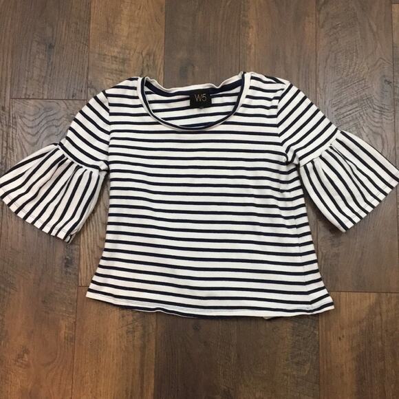 Anthropologie W5 Striped Crop Top Bell Sleeves - Picture 2 of 5